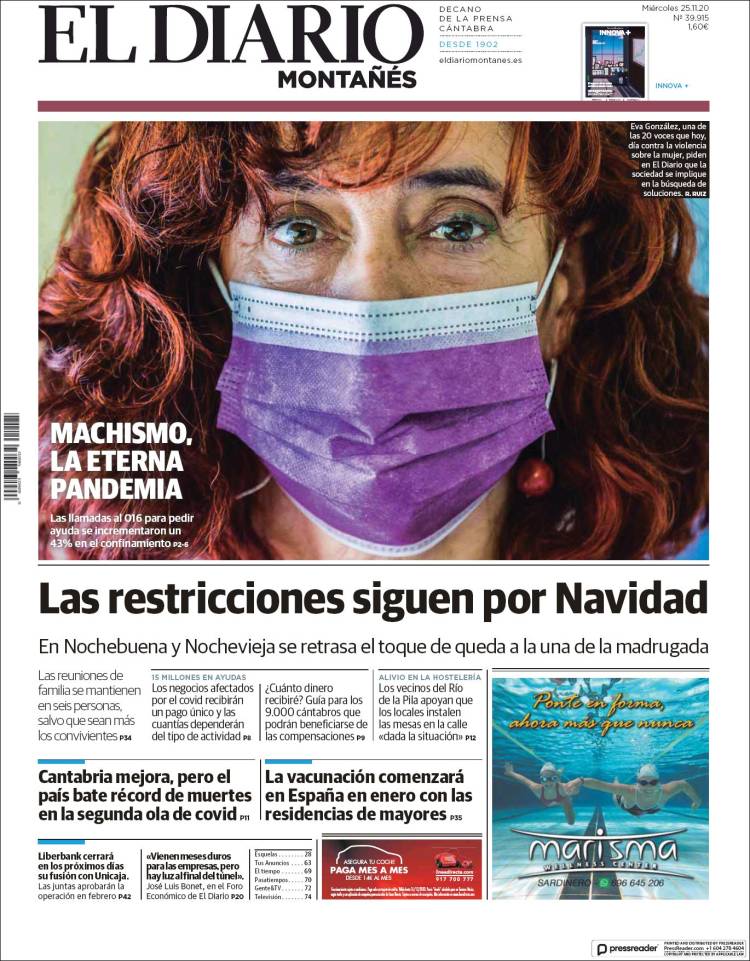 Portada de El Diario Montañés (España)