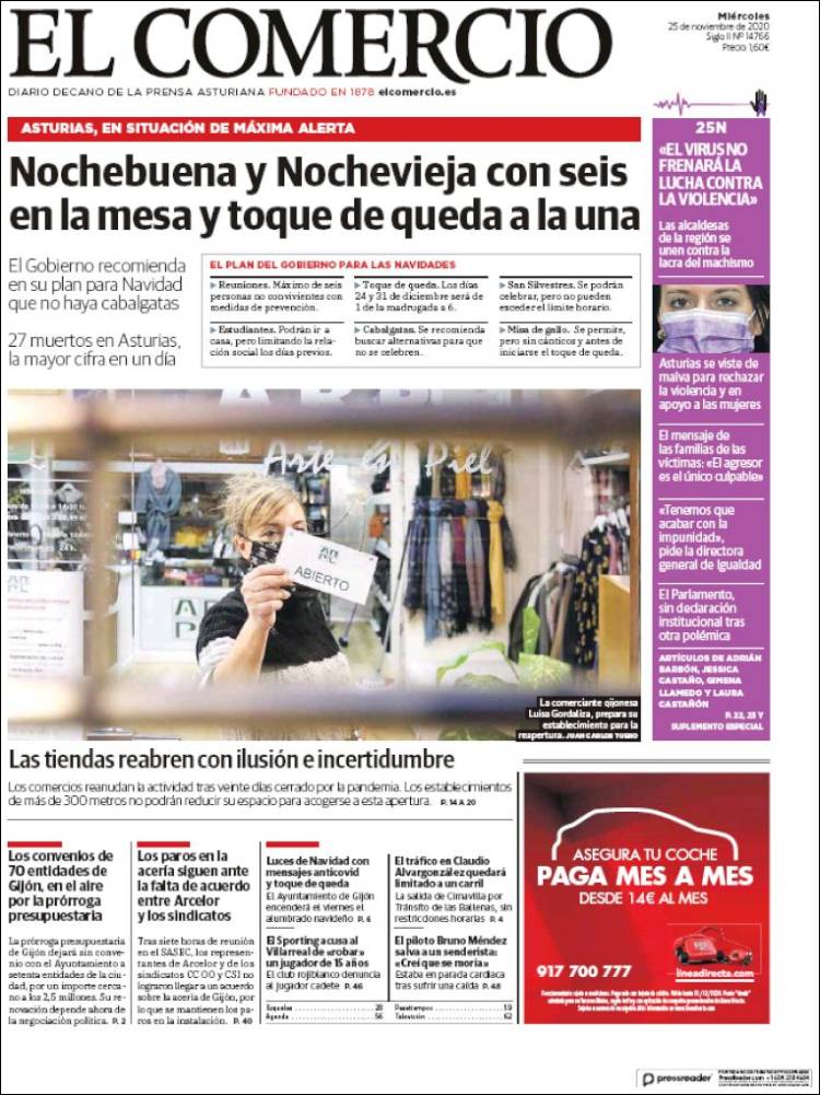 Portada de El Comercio - Gijón (España)