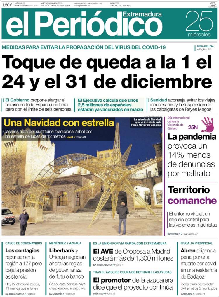 Portada de El Periódico de Extremadura (España)