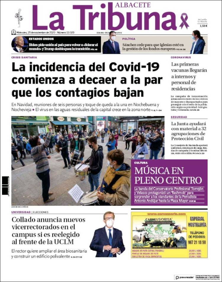 Portada de La Tribuna de Albacete (España)