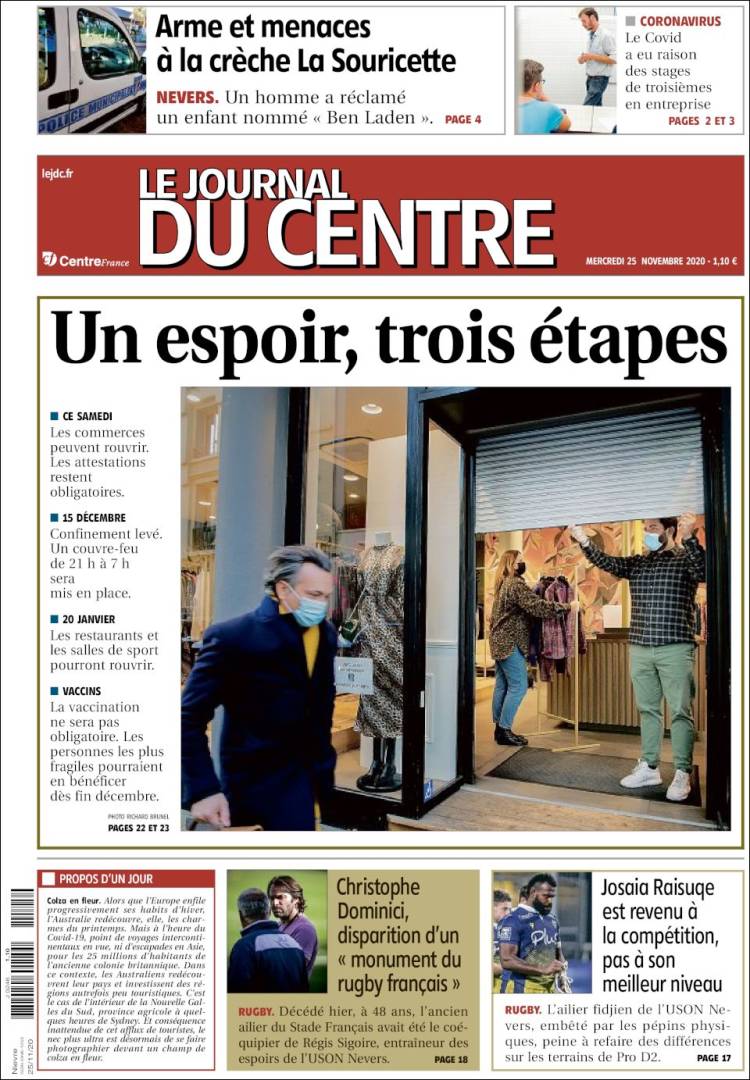 Portada de Le Journal du Centre (Francia)