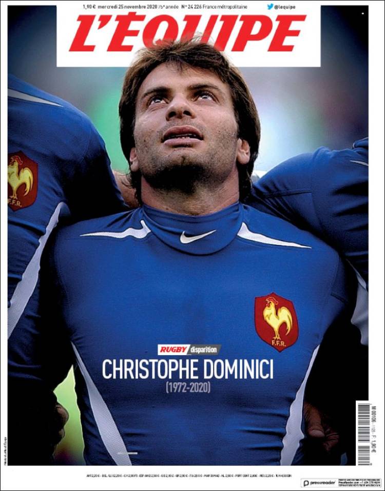 Portada de L'Equipe (Francia)