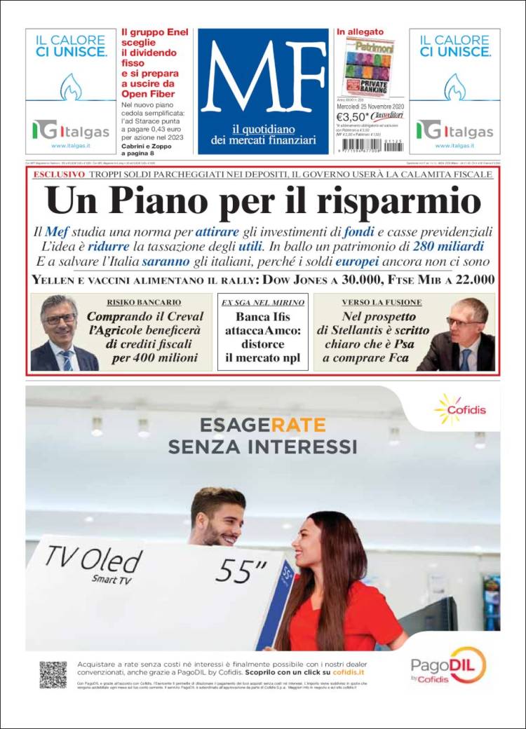 Portada de Milano Finanza (Italia)