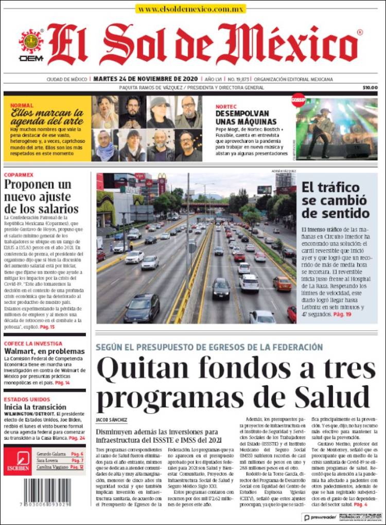 Portada de El Sol de México (M&eacute;xico)