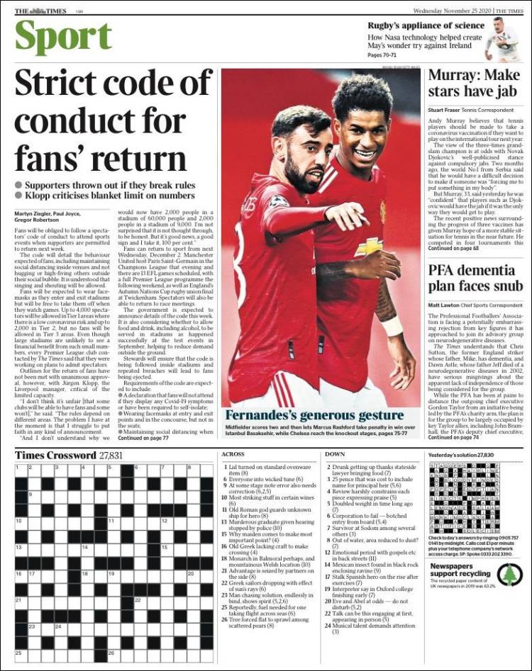 Portada de The Times Sport (Reino Unido)