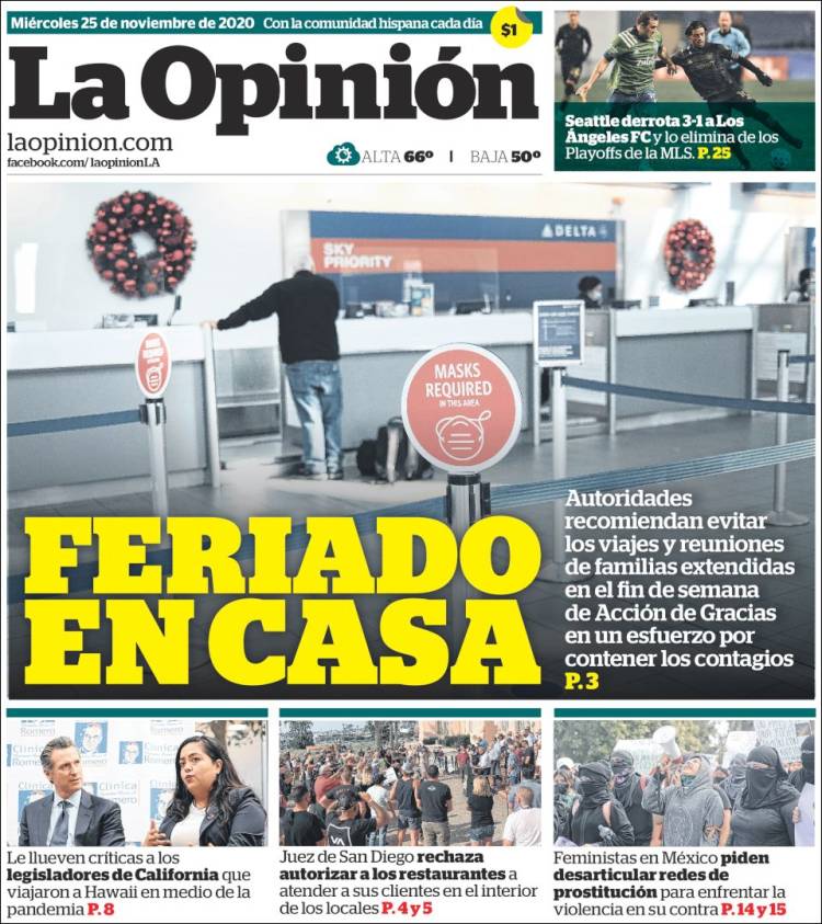 Portada de La Opinión (USA)