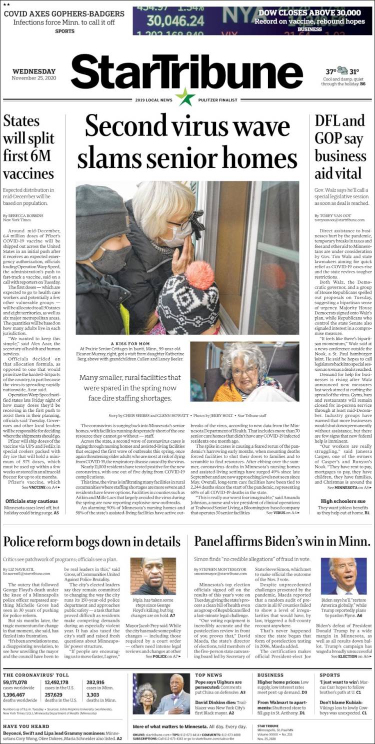 Portada de Star Tribune (USA)