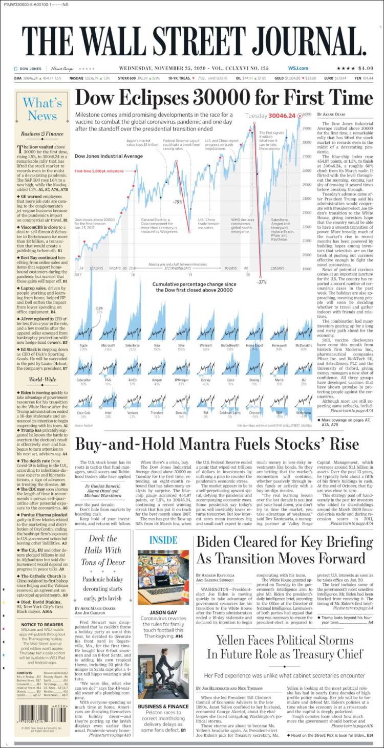 Portada de Wall Street Journal (USA)