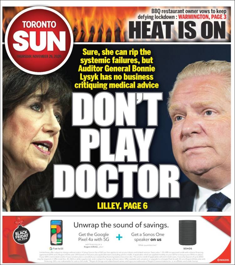 Portada de The Toronto Sun (Canadá)