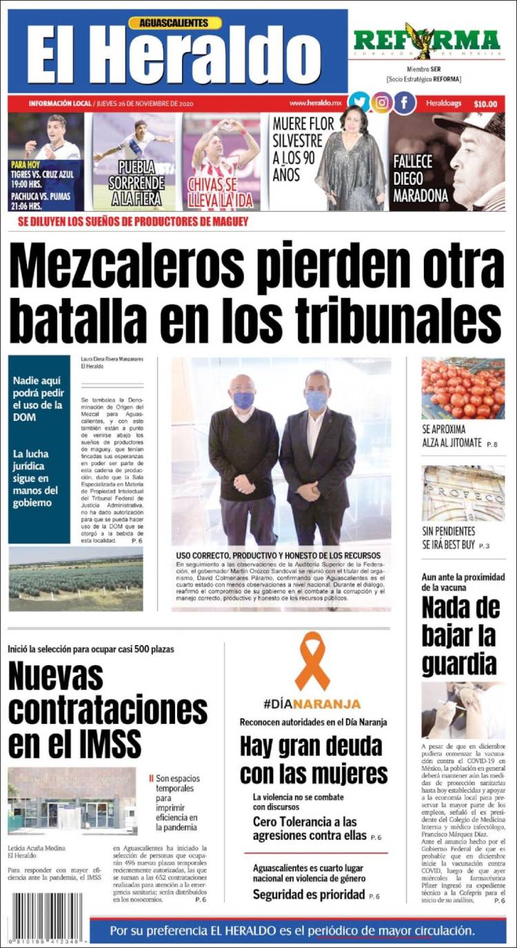 Portada de El Heraldo de Aguascalientes (México)