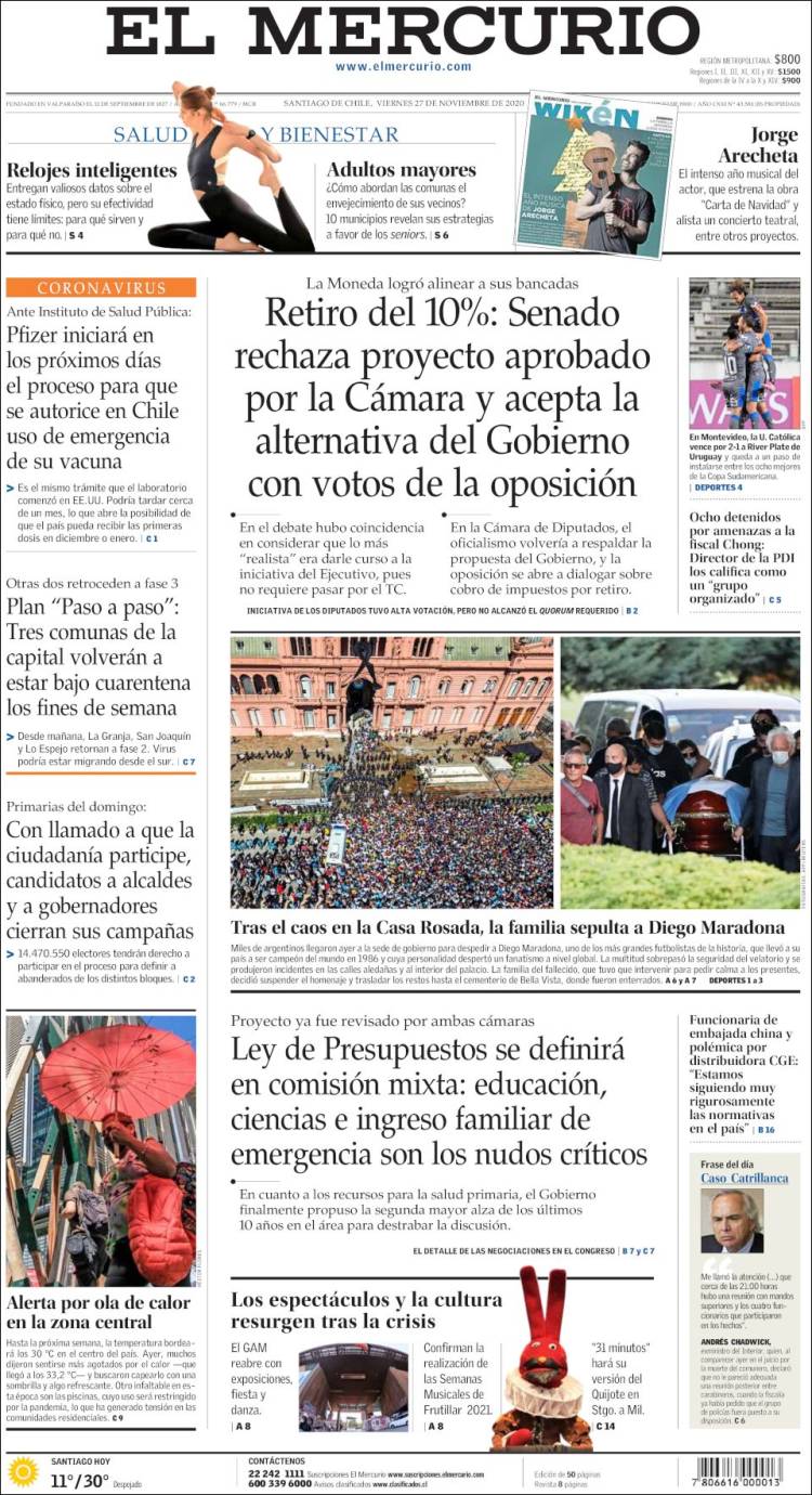 Portada de El Mercurio (Chile)