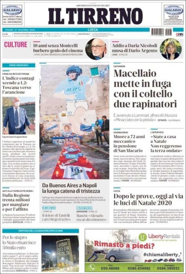 Portada de Il Tirreno (Italia)