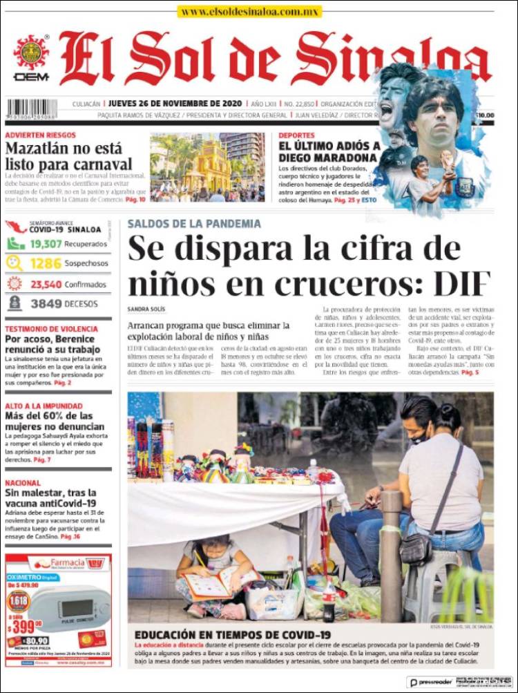 Portada de El Sol de Sinaloa (México)