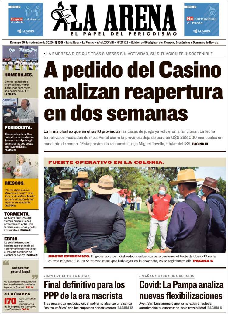 Portada de Diario La Arena (Argentina)