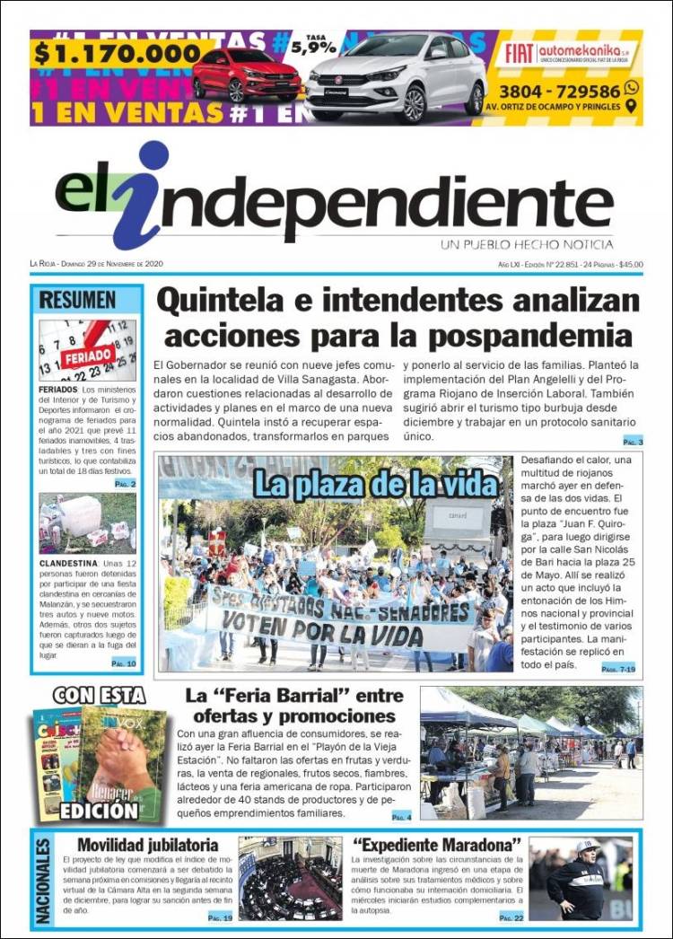 Portada de El Independiente (Argentina)