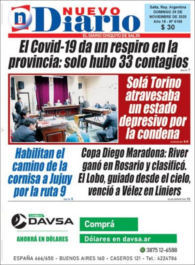 Portada de Nuevo Diario de Salta (Argentina)