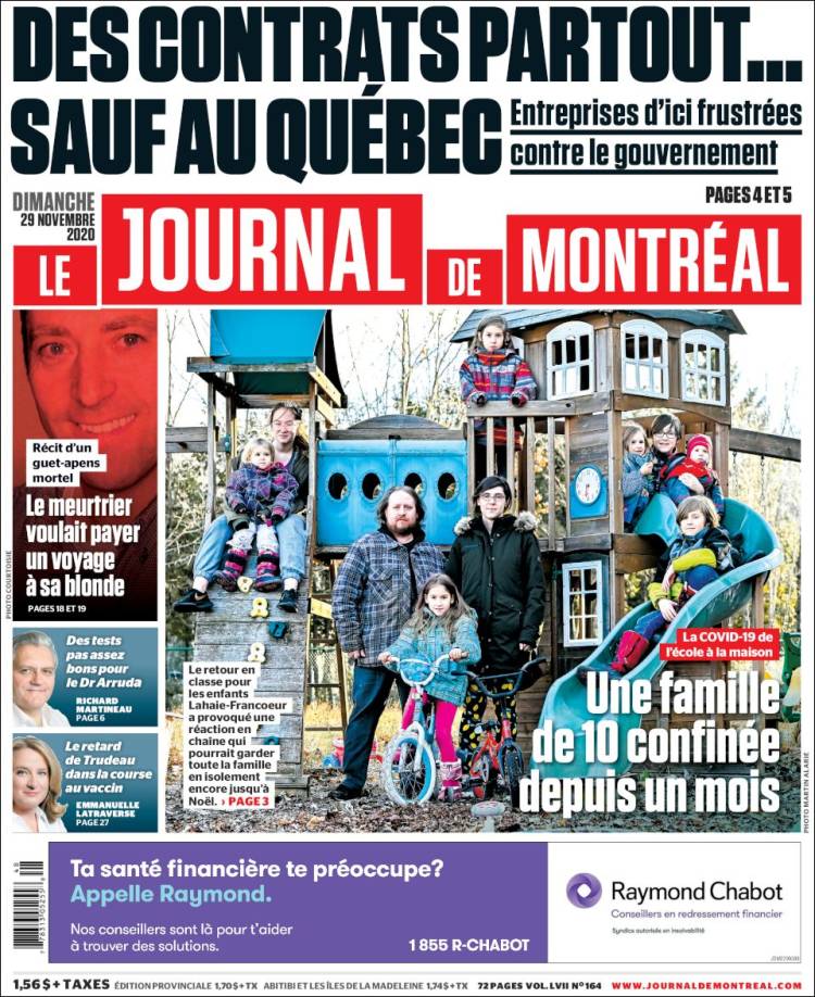 Portada de Le Journal de Montréal (Canada)