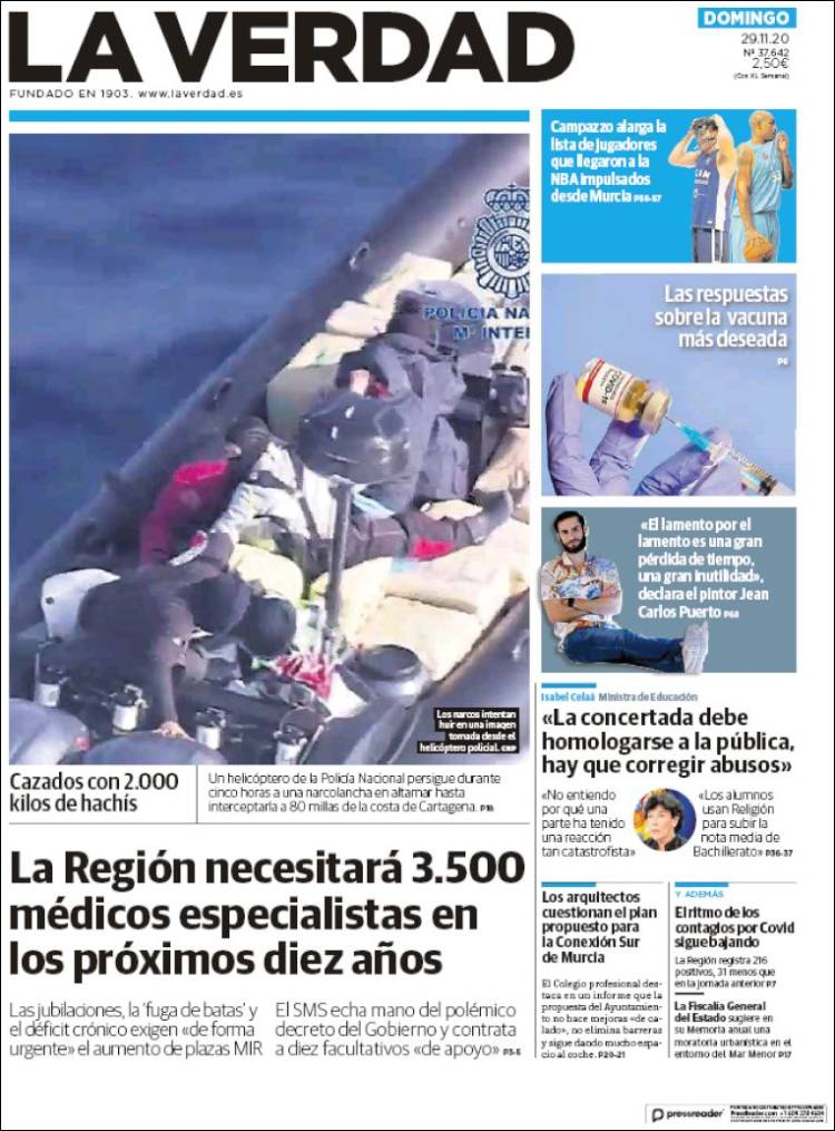 Portada de La Verdad de Murcia (España)