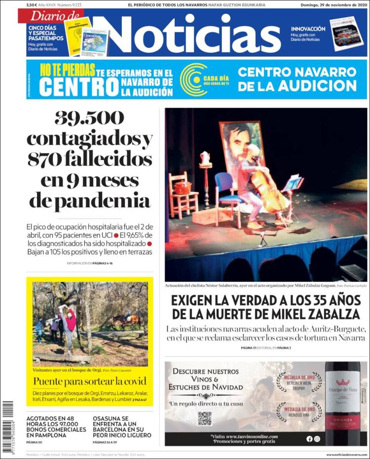 Portada de Noticias de Navarra (Spain)