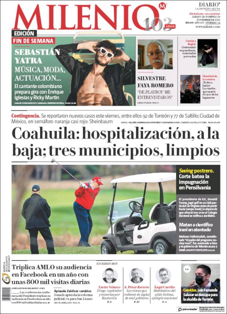 Portada de Milenio - Laguna (México)