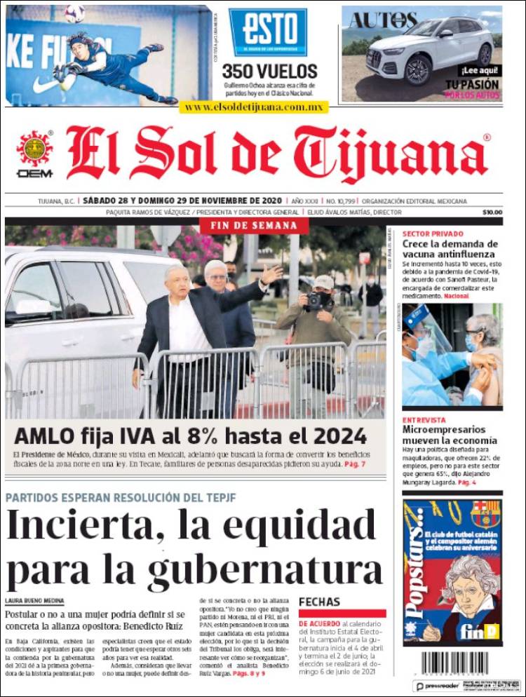 Portada de El Sol de Tijuana (México)