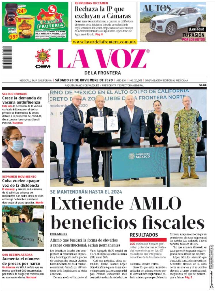 Portada de La Voz de la Frontera (México)