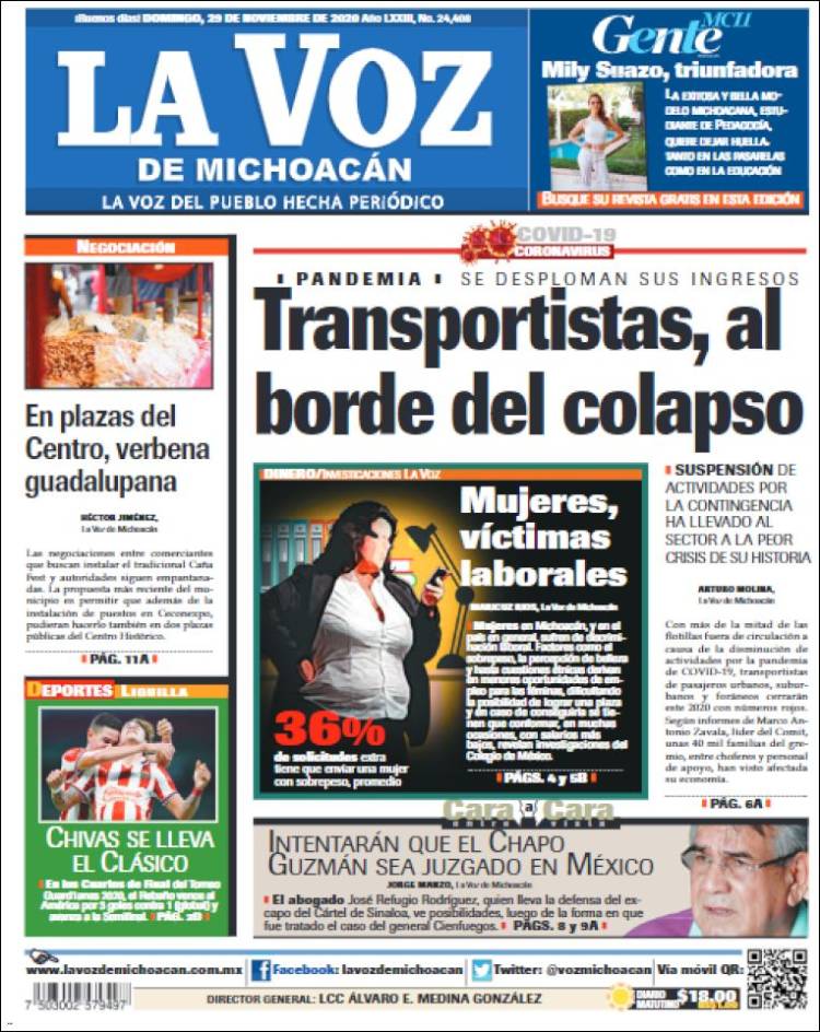 Portada de La Voz de Michoacán (México)