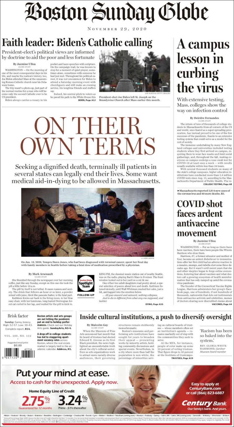 Portada de Boston Globe (USA)