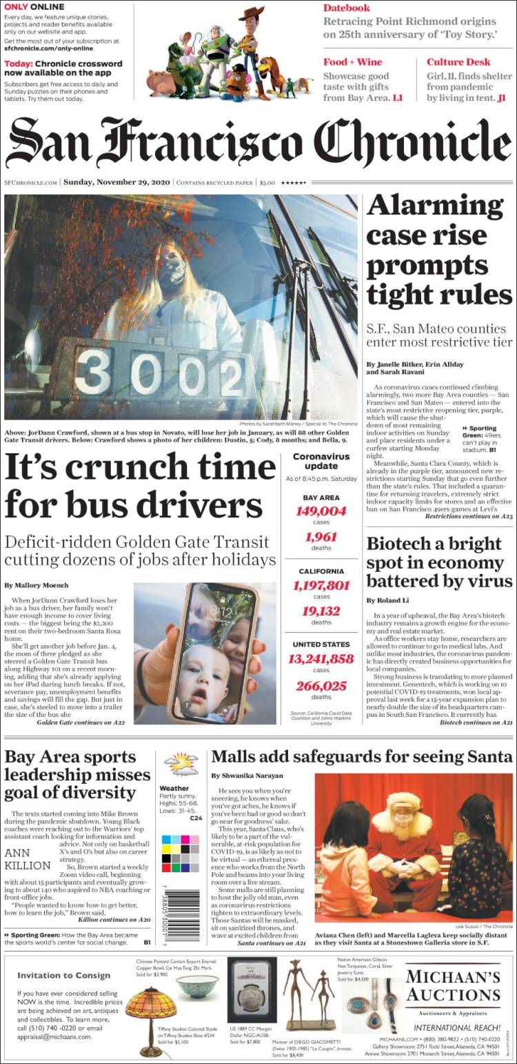 Portada de San Francisco Chronicle (USA)