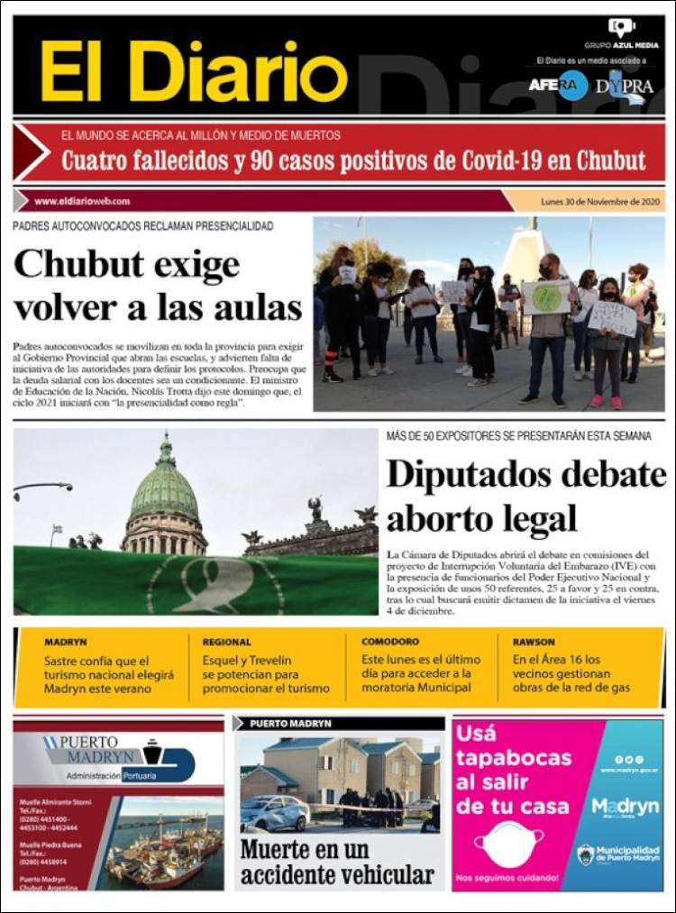 Portada de El Diario de Madryn (Argentina)