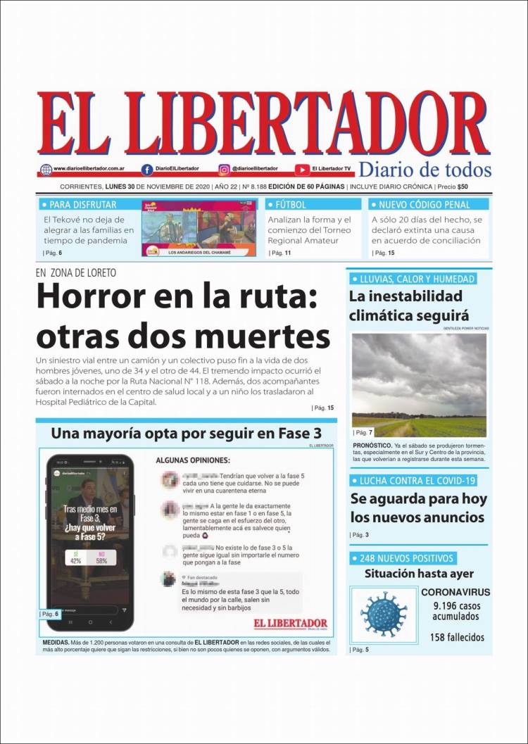 Portada de Diario El Libertador (Argentina)