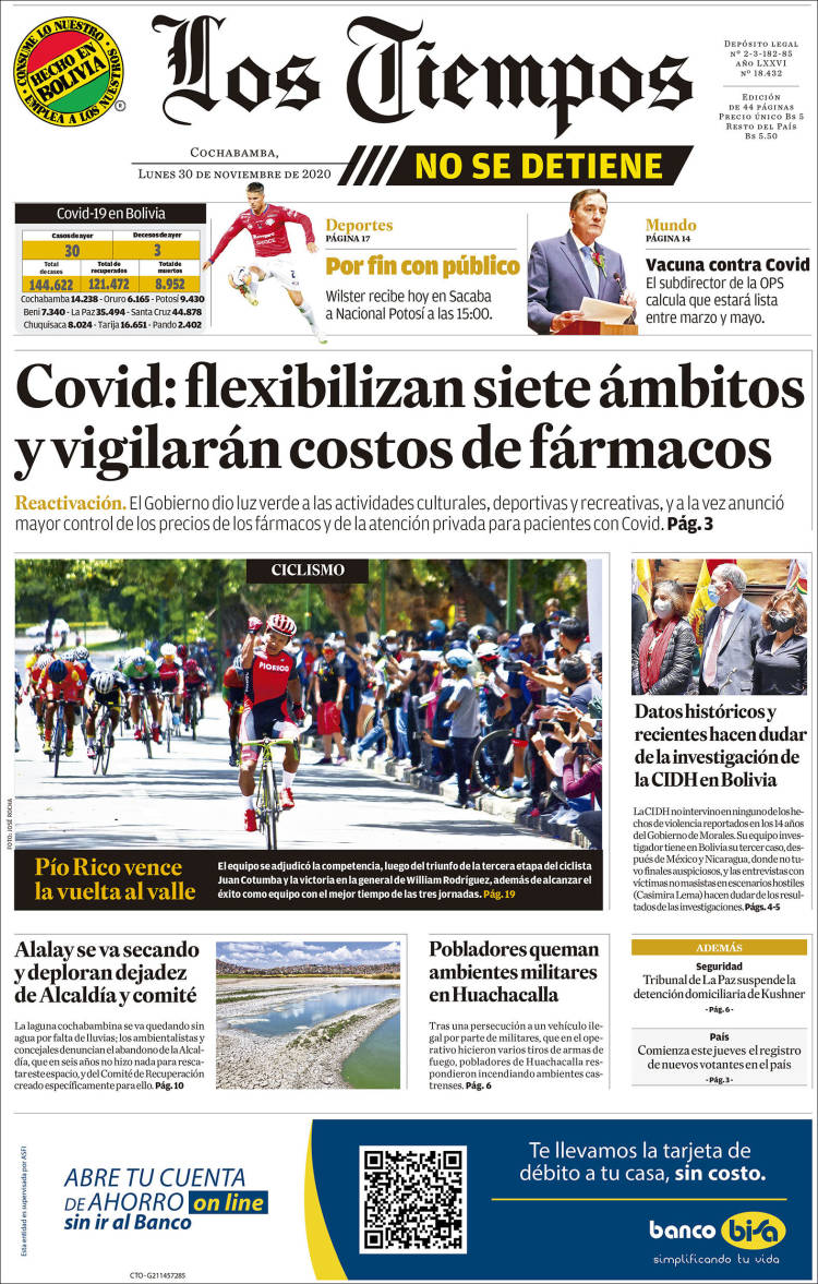 Portada de Los Tiempos (Bolivia)