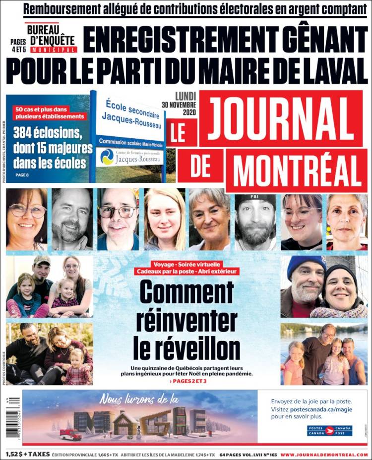 Portada de Le Journal de Montréal (Canada)