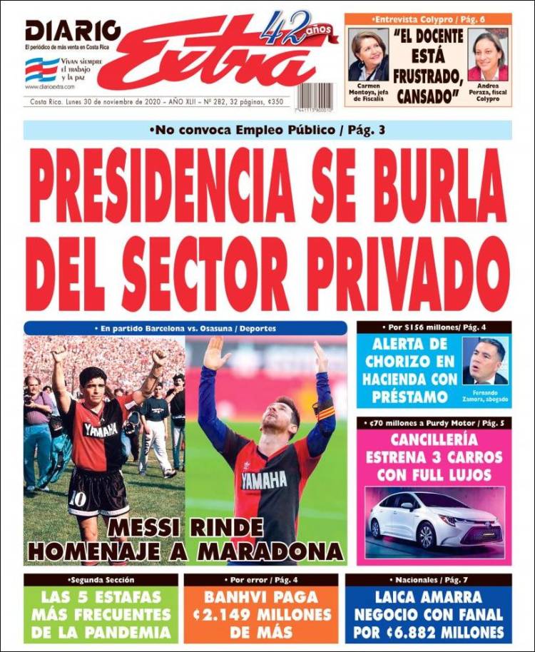 Portada de Diario Extra (Costa Rica)