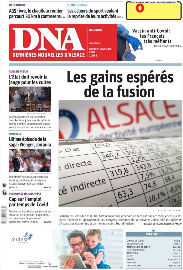 Portada de Les Dernières Nouvelles d'Alsace (Francia)