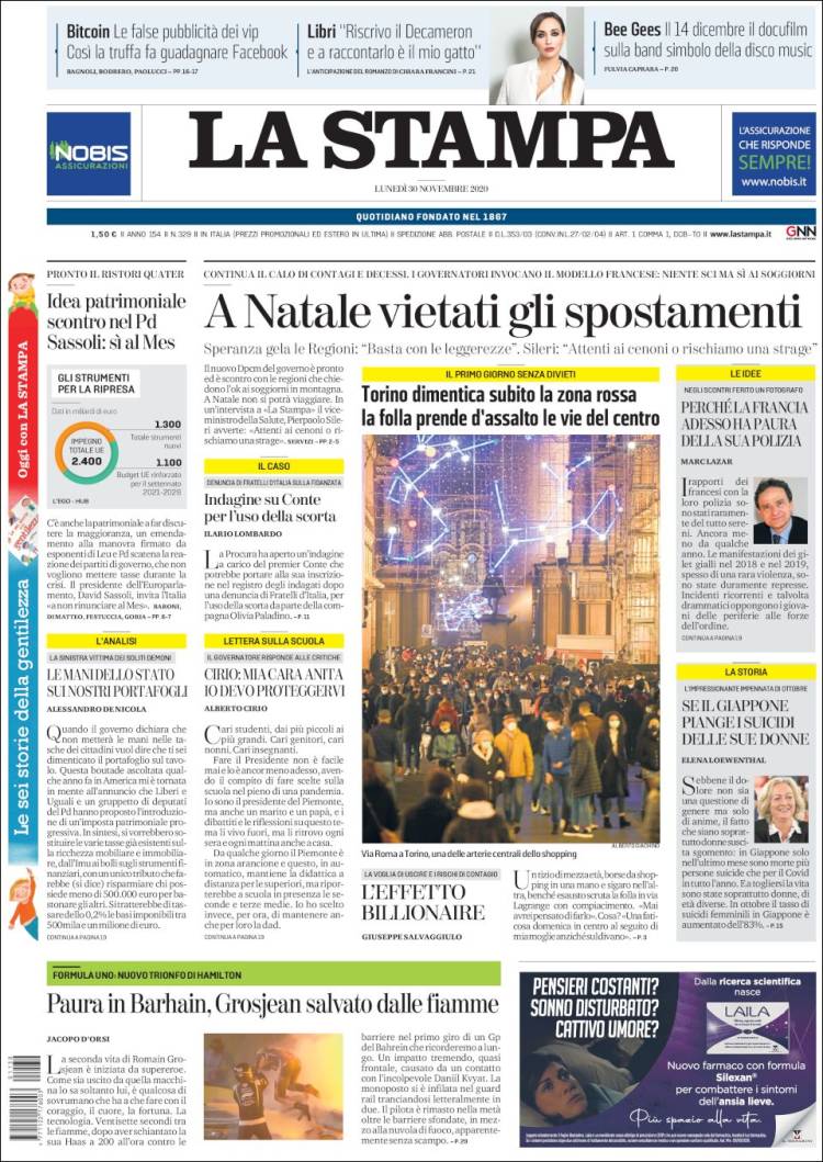 Portada de La Stampa (Italia)