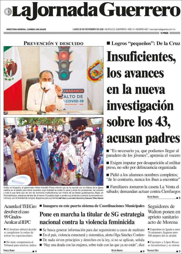 Portada de La Jornada de Guerrero (México)