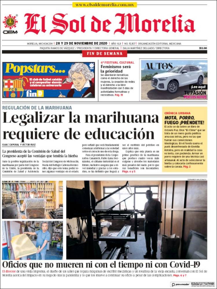 Portada de El Sol de Morelia (México)