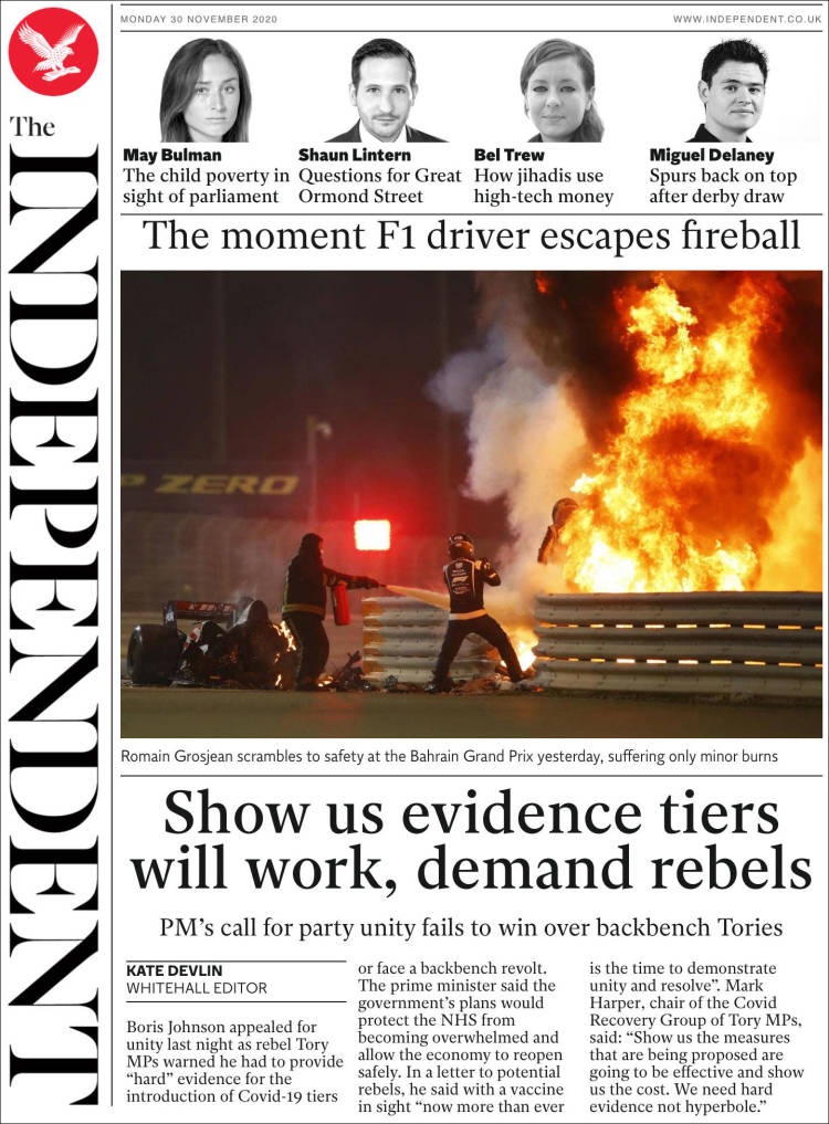 Portada de The Independent (Reino Unido)