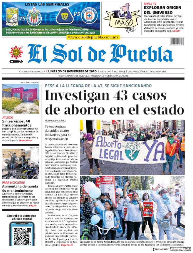 Portada de El Sol de Puebla (México)