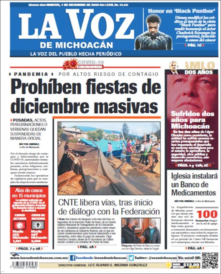 Portada de La Voz de Michoacán (México)