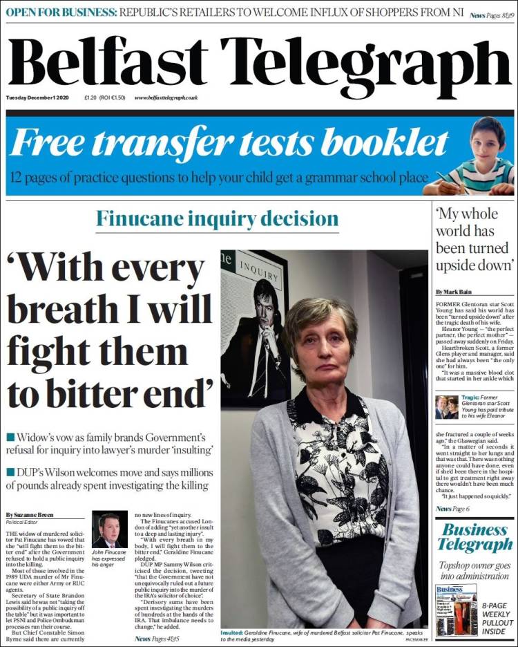 Portada de Belfast Telegraph (Reino Unido)