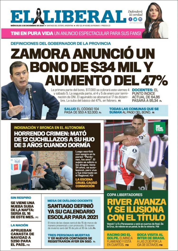 Portada de Diario El Liberal (Argentina)