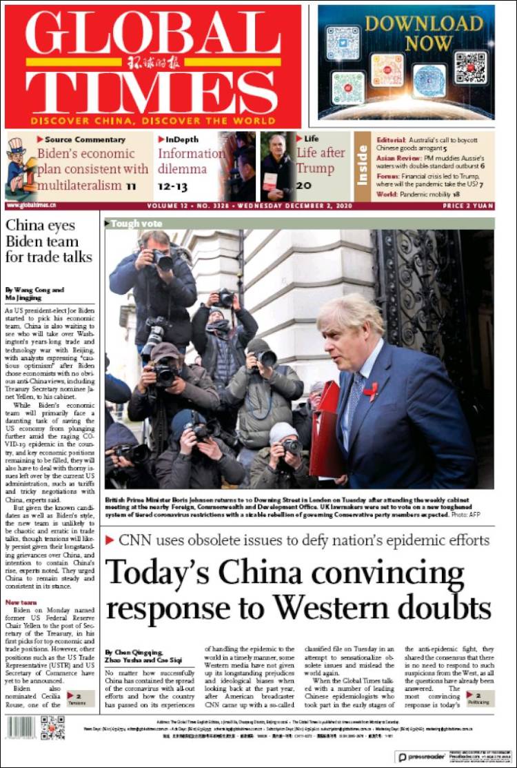 Portada de The Global Times (China)
