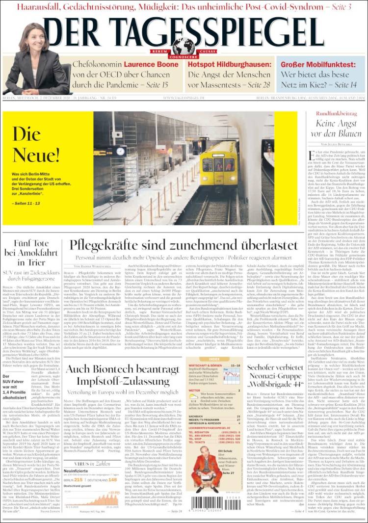 Portada de Der Tagesspiegel (Alemania)