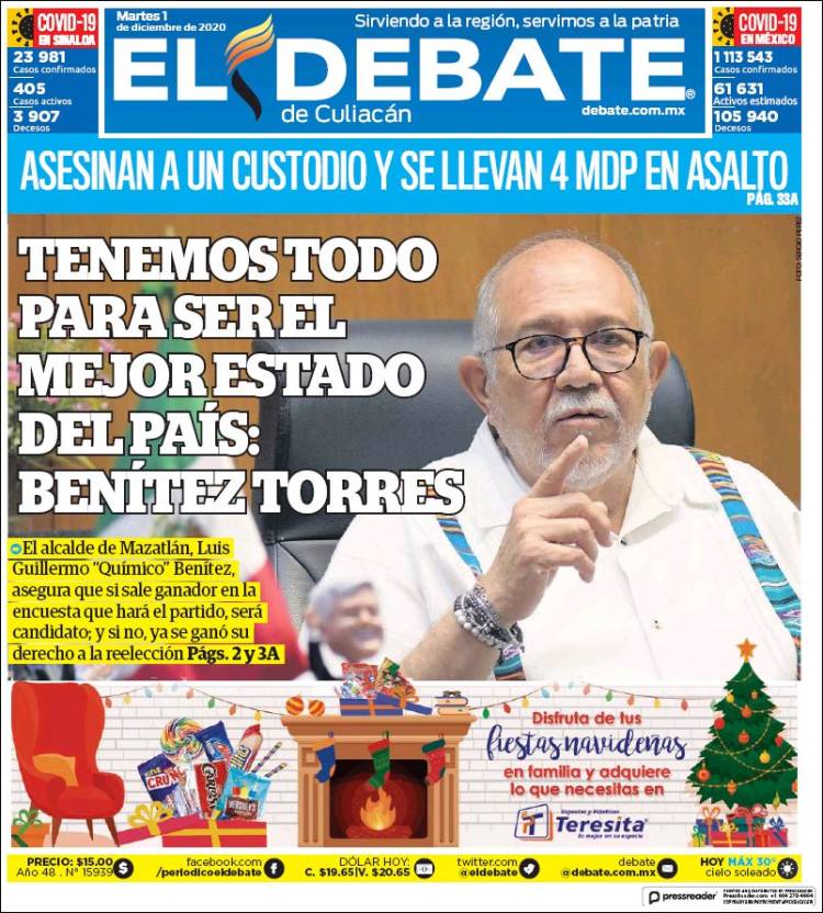 Portada de El Debate de Culiacán (México)