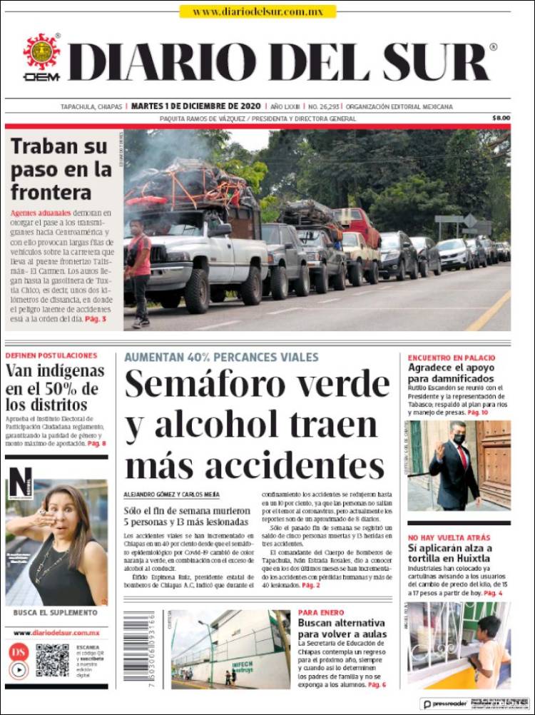 Portada de El Diario del Sur (México)