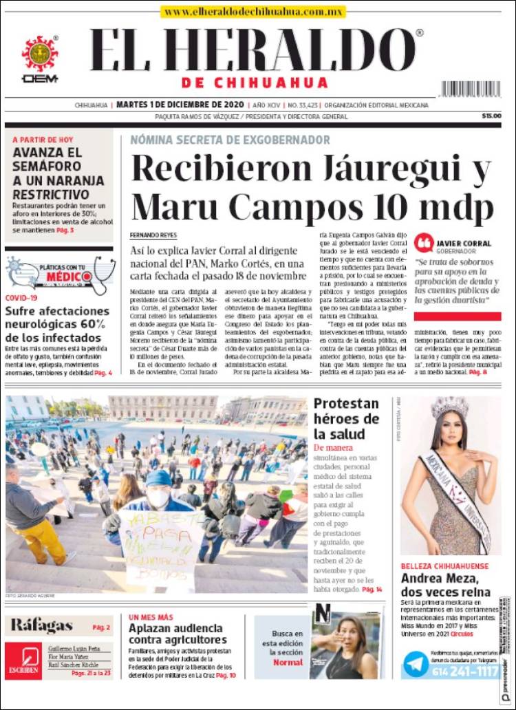 Portada de El Heraldo de Chihuahua (México)