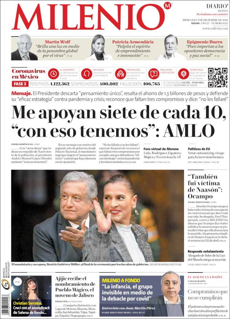 Portada de Milenio - Jalisco (México)