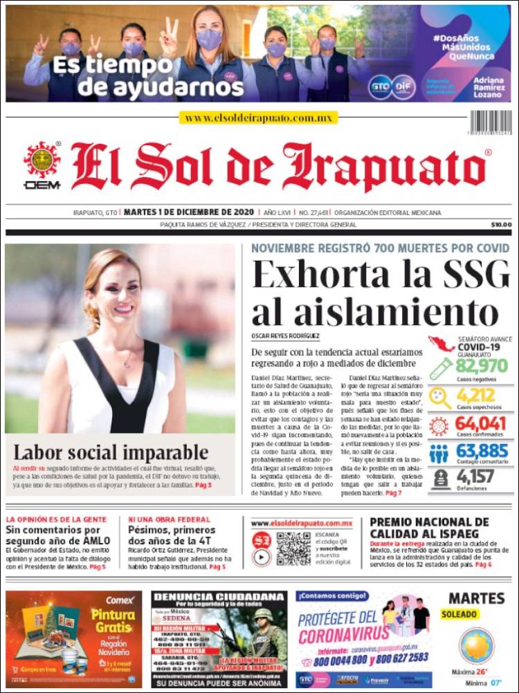 Portada de El Sol de Irapuato (México)